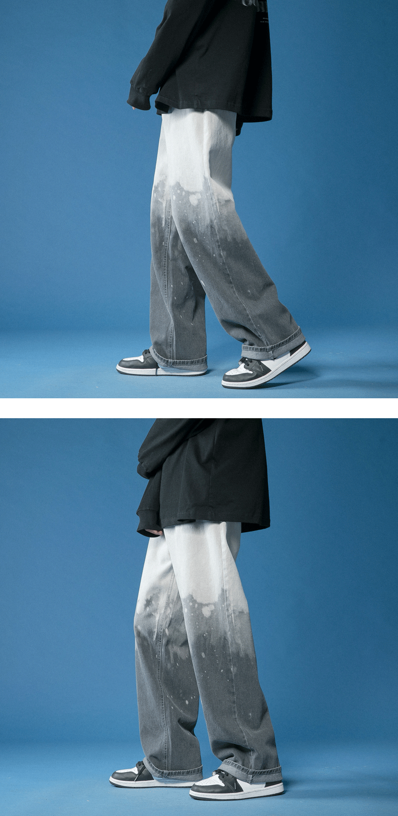 Men's Wide-leg Tie-dye Gradient Denim Casual Pants Image 7