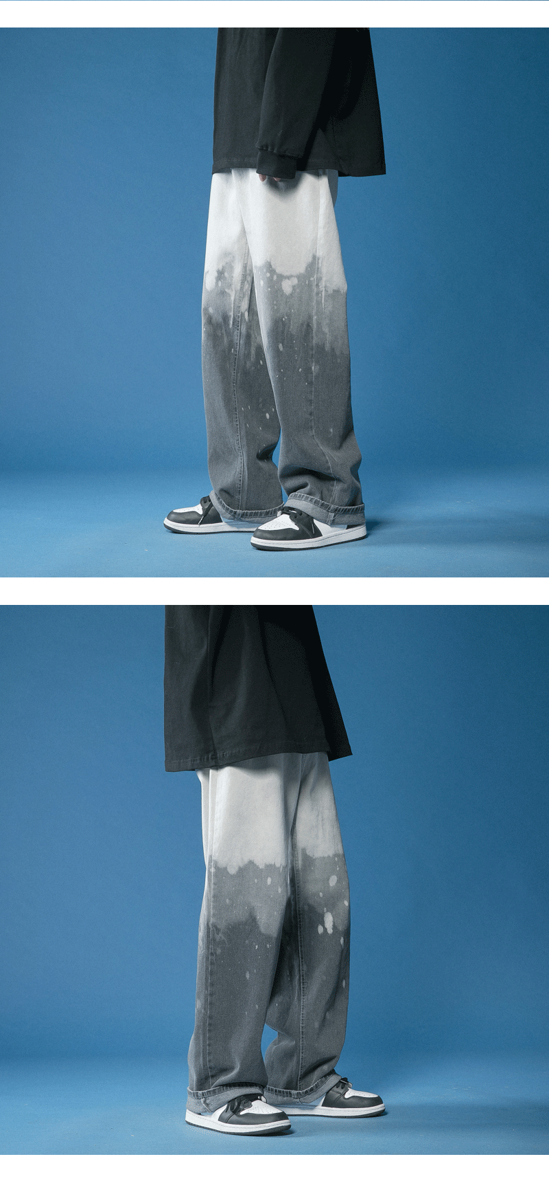 Men's Wide-leg Tie-dye Gradient Denim Casual Pants Image 8