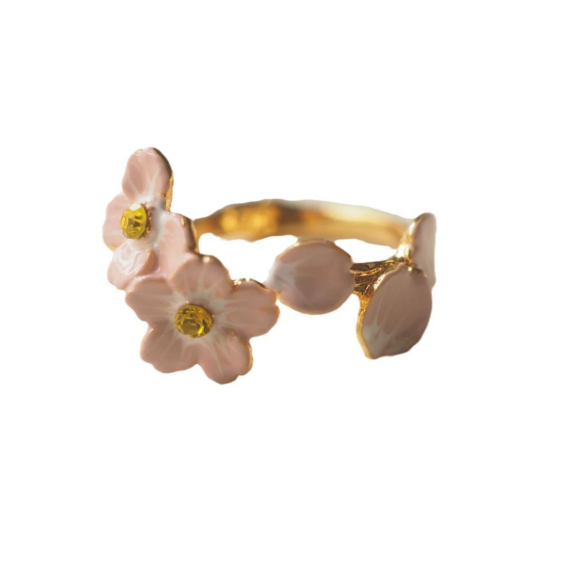 Flower Niche Peach Blossom Retro Enamel Craft Ring - Image 4