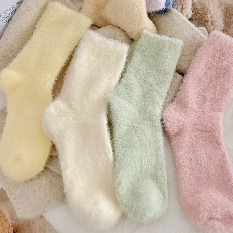 Solid Color Mink Fur Fleece-lined Thick Socks - Color 1