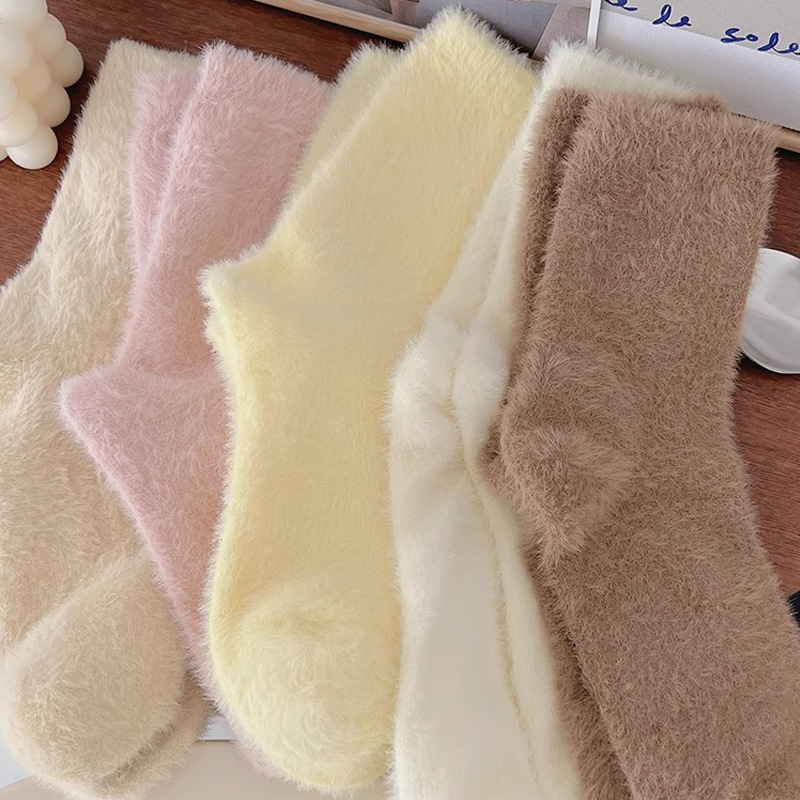 Solid Color Mink Fur Fleece-lined Thick Socks - Color 4