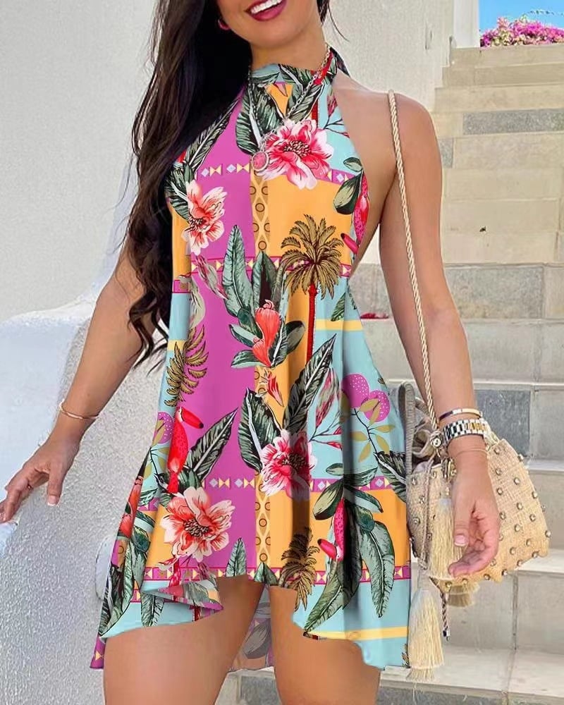 Fashionable Printed Lace-up Dress Image 5
