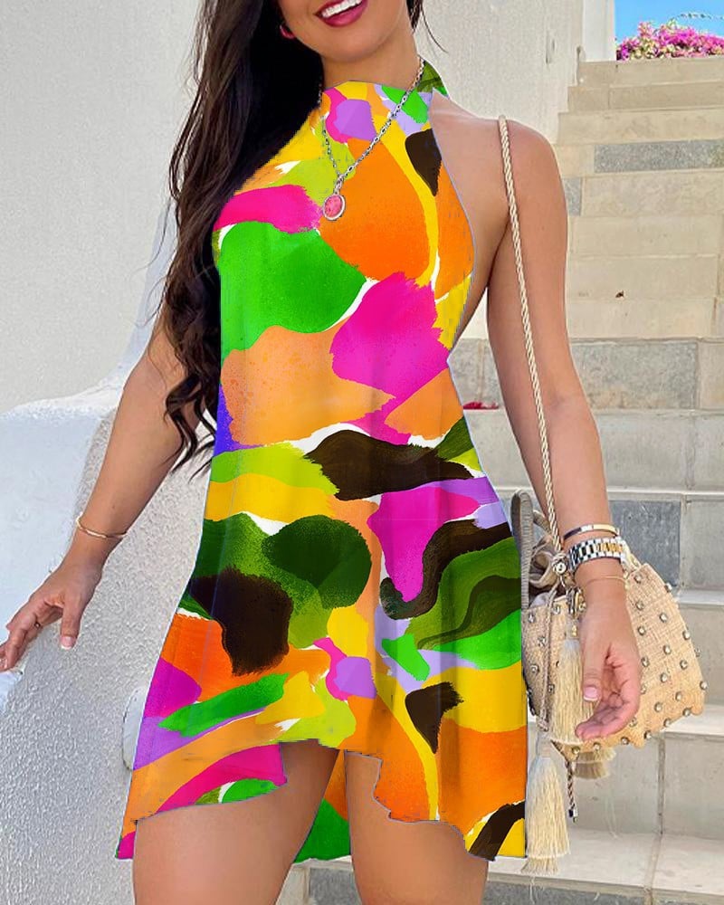 Fashionable Printed Lace-up Dress Image 4