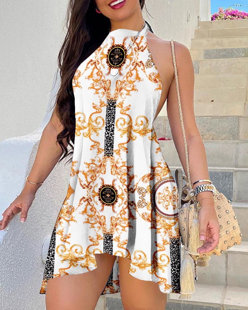 Fashionable Printed Lace-up Dress Image 2