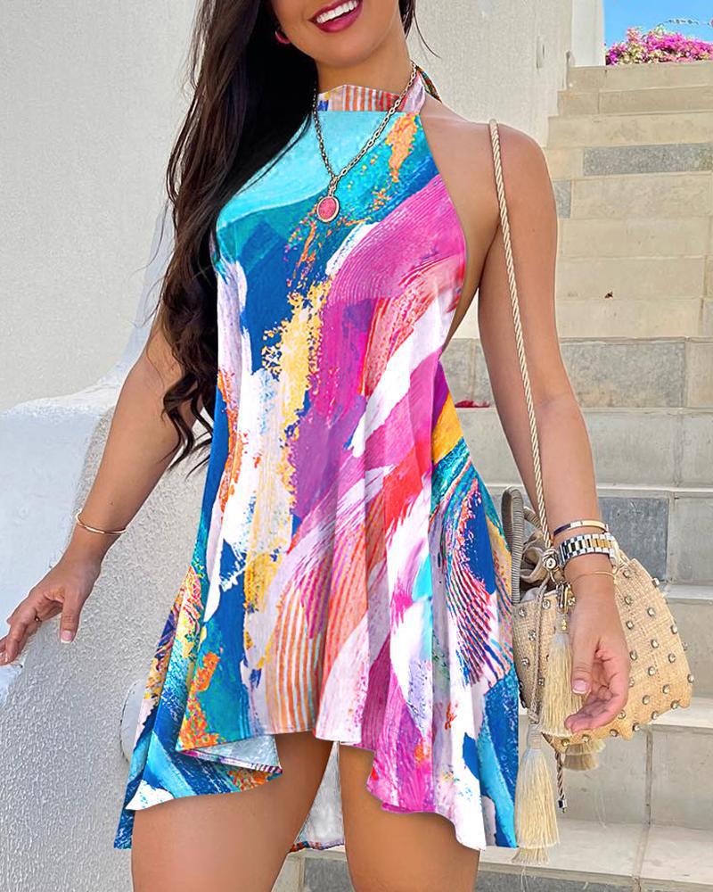 Fashionable Printed Lace-up Dress Image 6