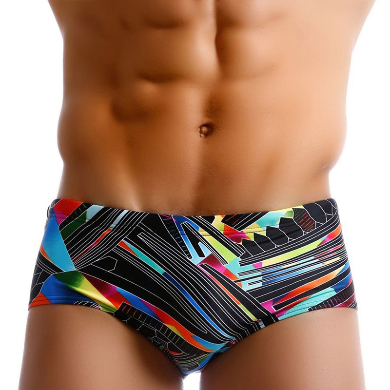 Geometric Color Line Print Boxer Swimming Shorts 3