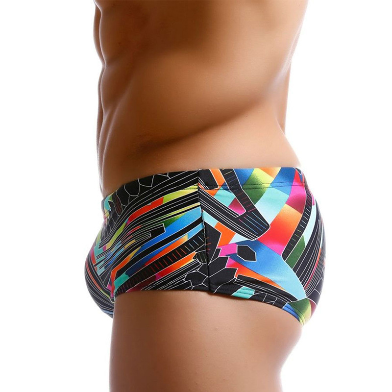 Geometric Color Line Print Boxer Swimming Shorts 5