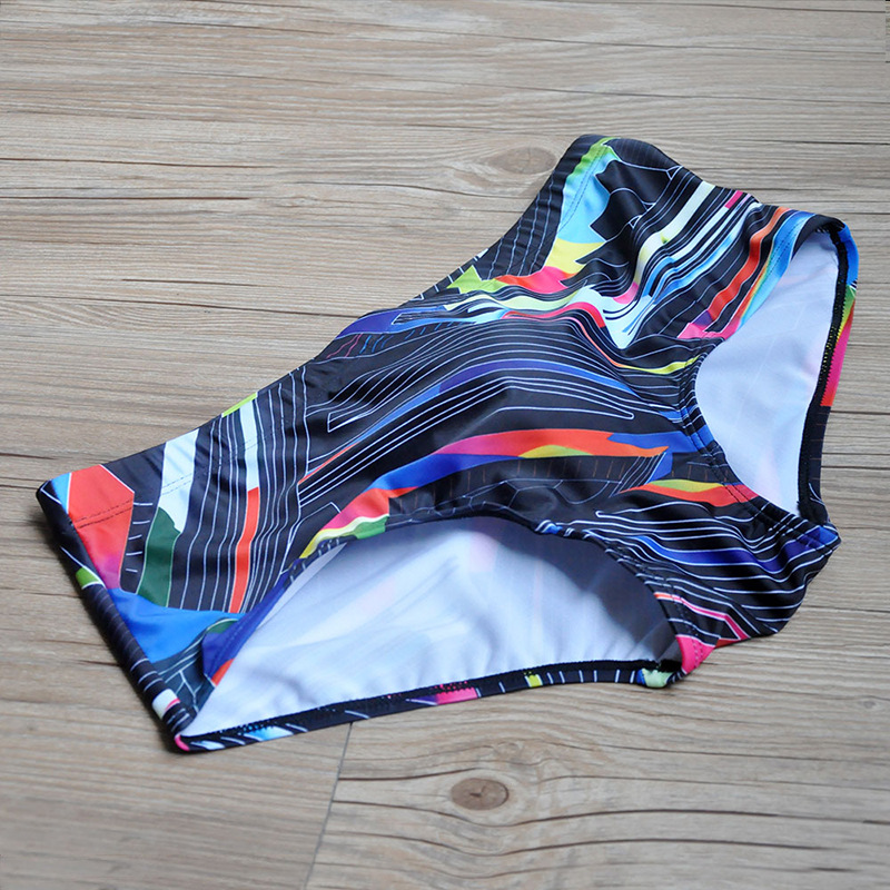 Geometric Color Line Print Boxer Swimming Shorts 4