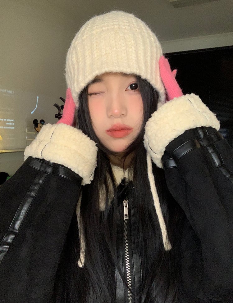 Lace-up Windproof Knitted Hat 2