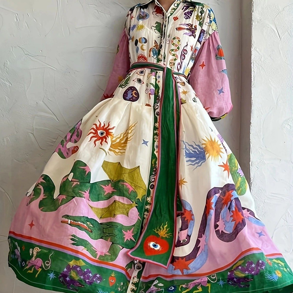 Fashion Printing Long Sleeve Dress Image 4