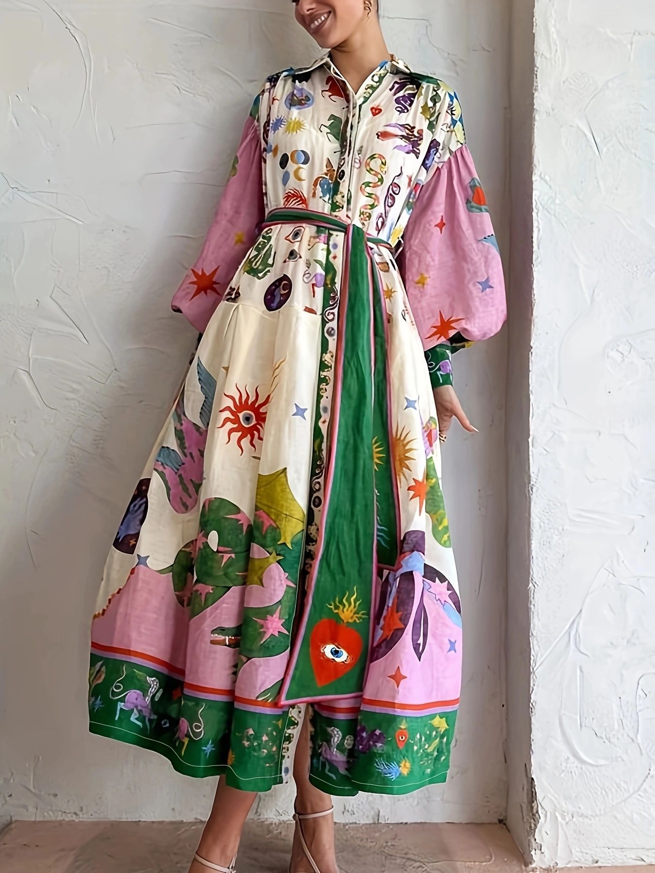 Fashion Printing Long Sleeve Dress Image 3