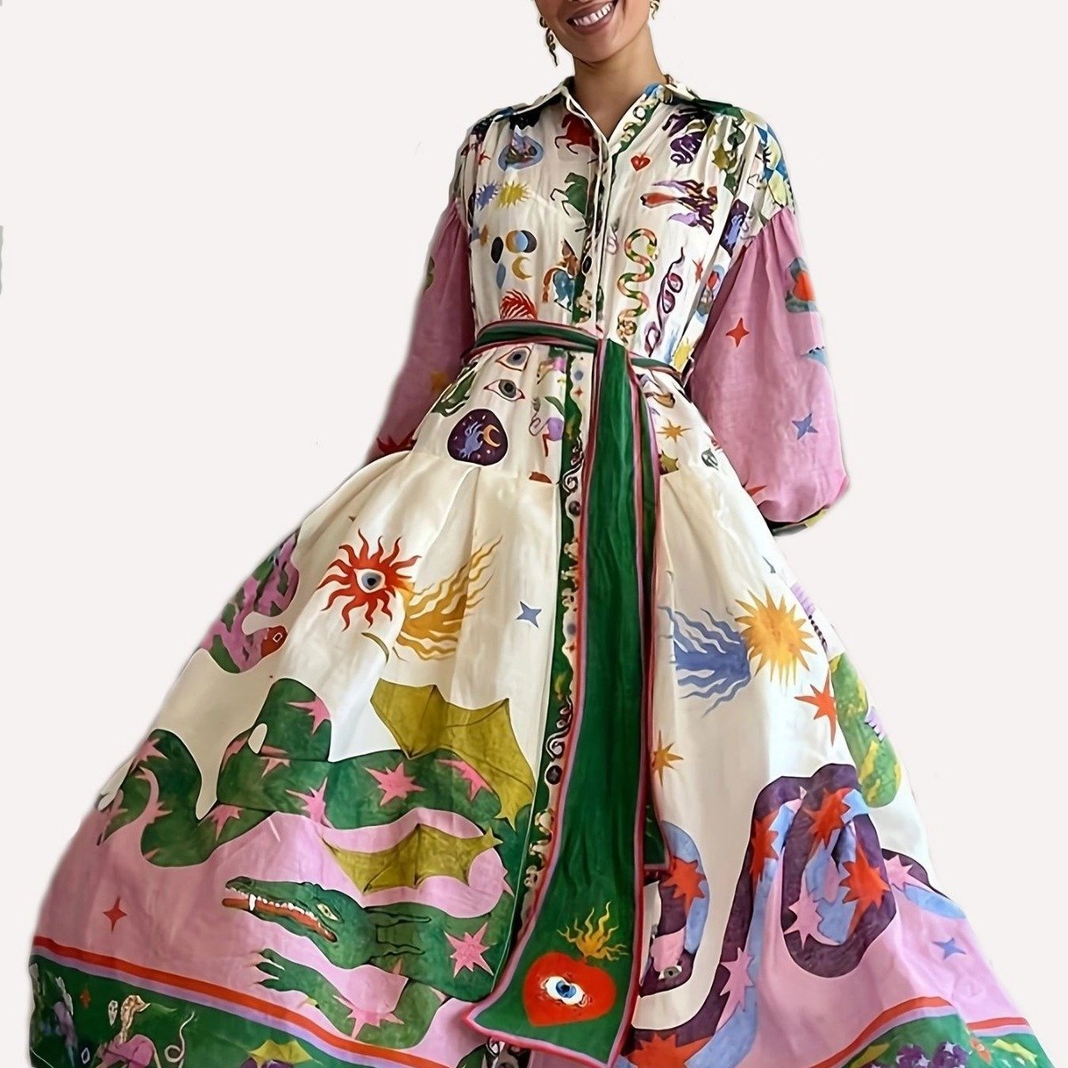 Fashion Printing Long Sleeve Dress Image 5