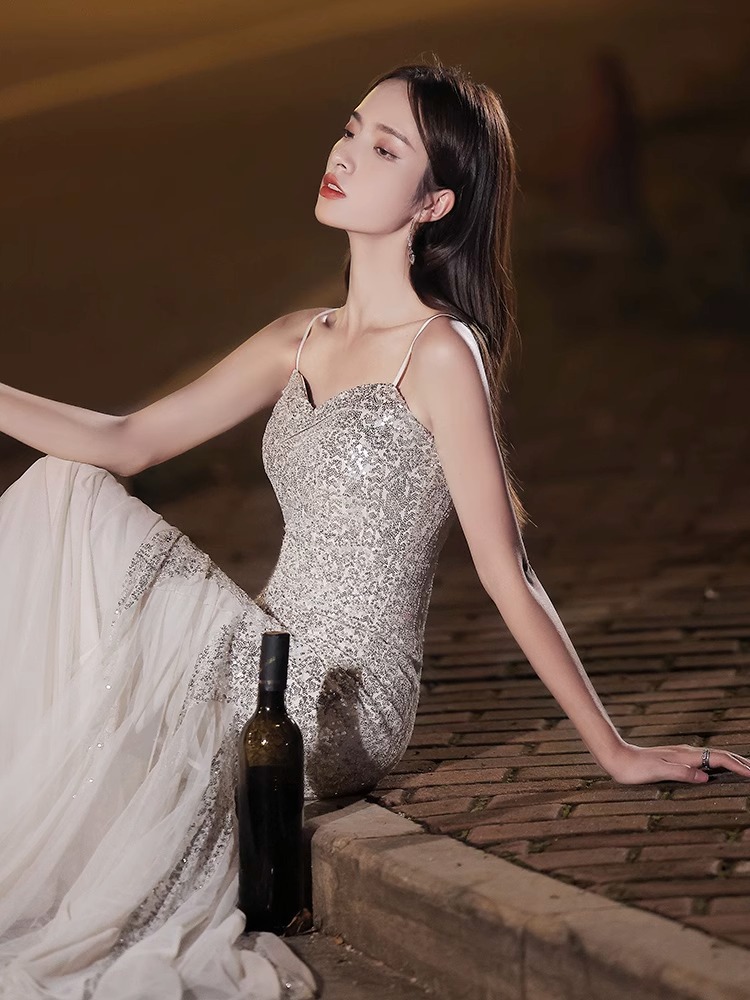 Elegant Silver Sequined Dress 2
