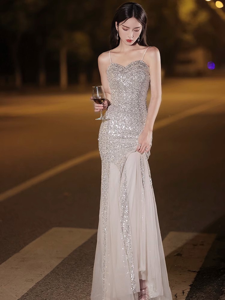 Elegant Silver Sequined Dress 6