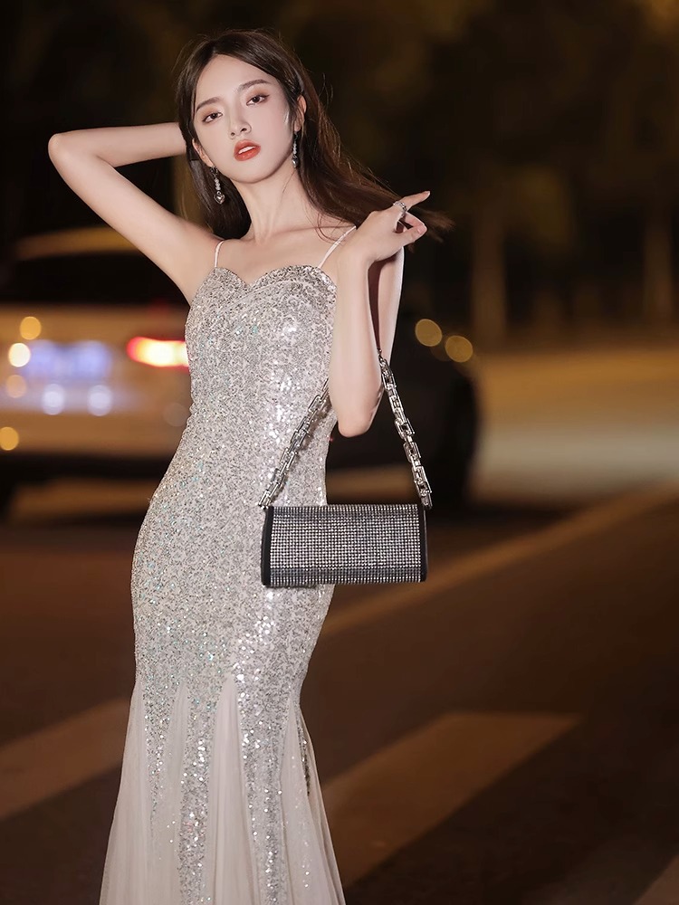 Elegant Silver Sequined Dress 3