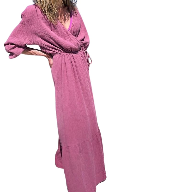Women's V-neck Long Sleeve Loose Midi Dress - Image 6