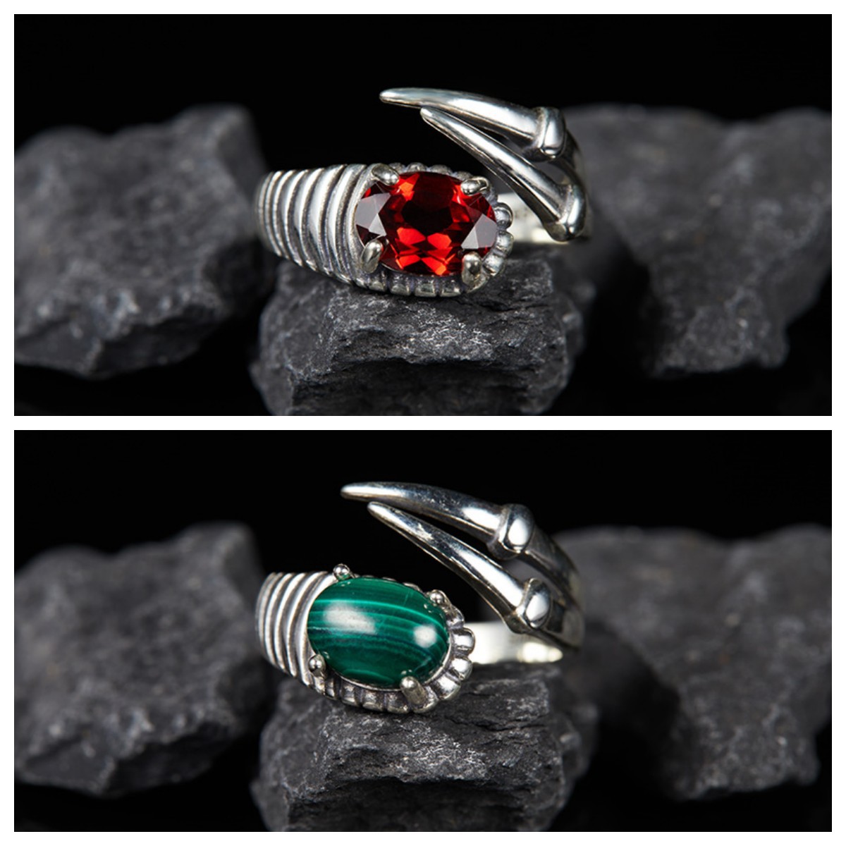 Anillo de Granate Natural Plateado