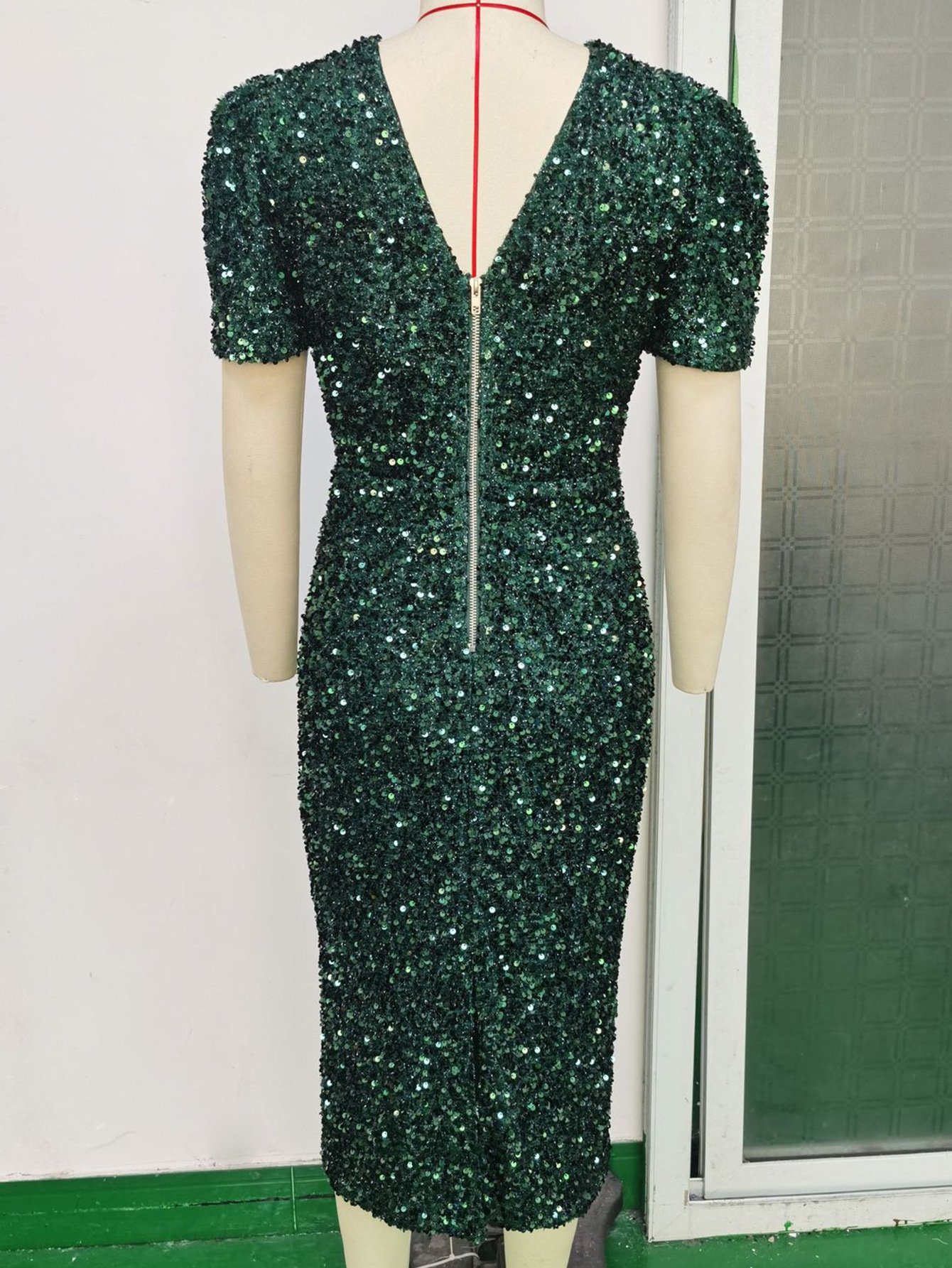 Vintage Green Sequin Dress Close-up