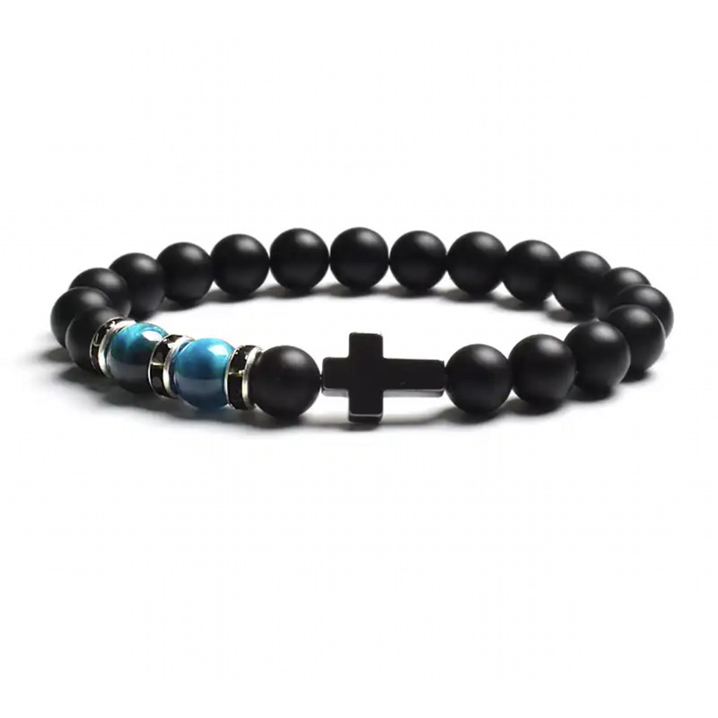 Natural Stone Tiger Eye Agate Cross Bracelet 5