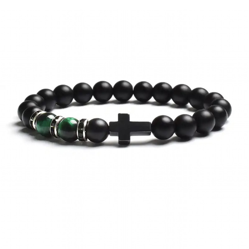 Natural Stone Tiger Eye Agate Cross Bracelet 4