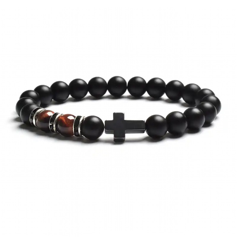 Natural Stone Tiger Eye Agate Cross Bracelet 3