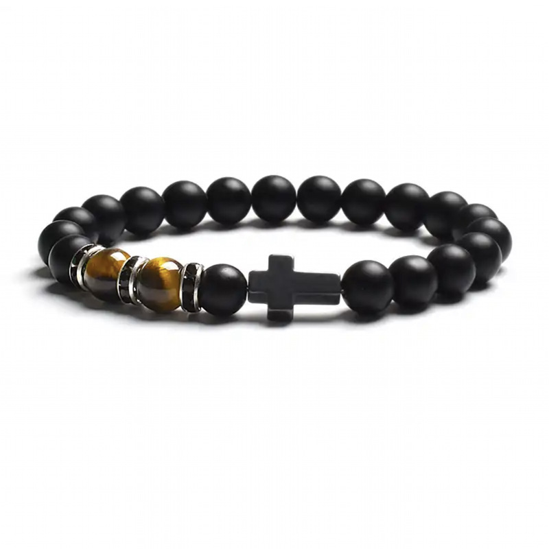 Natural Stone Tiger Eye Agate Cross Bracelet 1