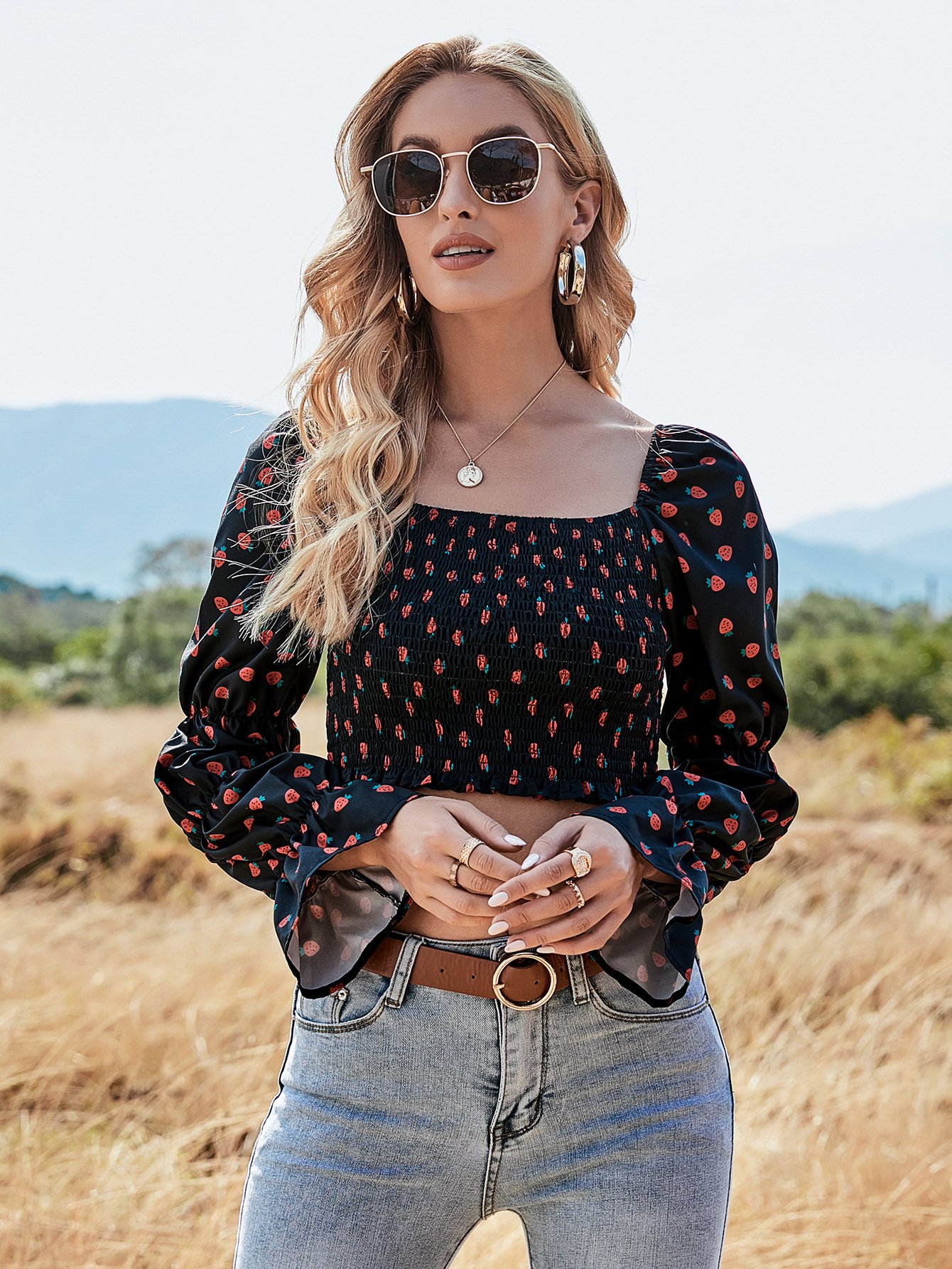 Ladies Fashion Print Slim Fit Shirt Image 7