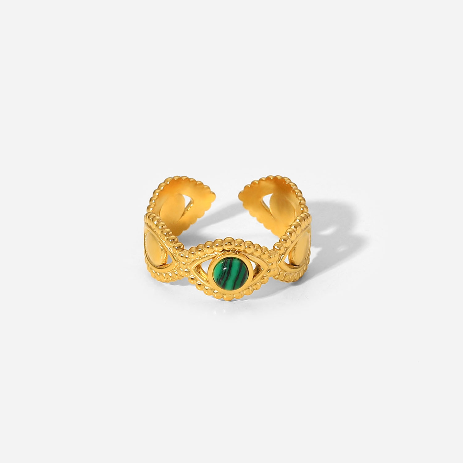 18K Gold Stainless Steel Green Malachite Natural Stone Ring Image 5