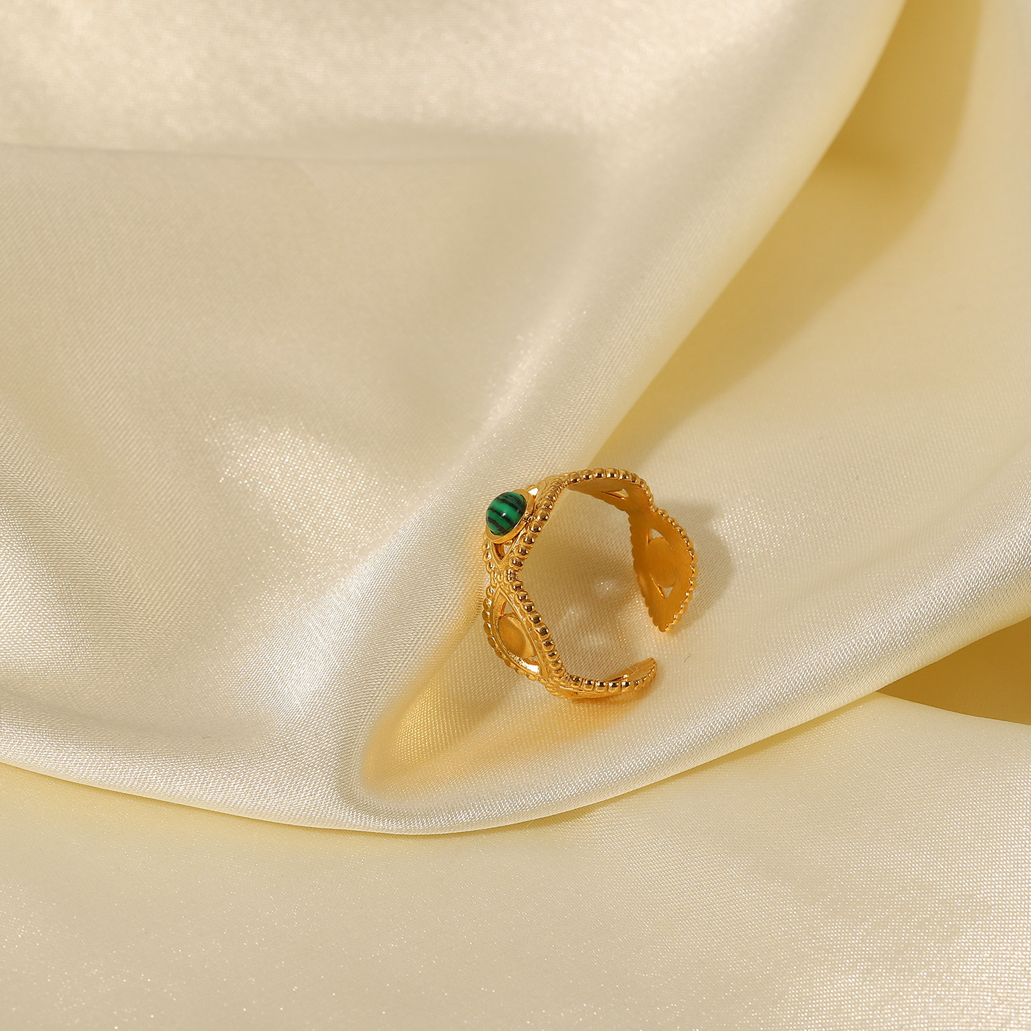 18K Gold Stainless Steel Green Malachite Natural Stone Ring Image 1