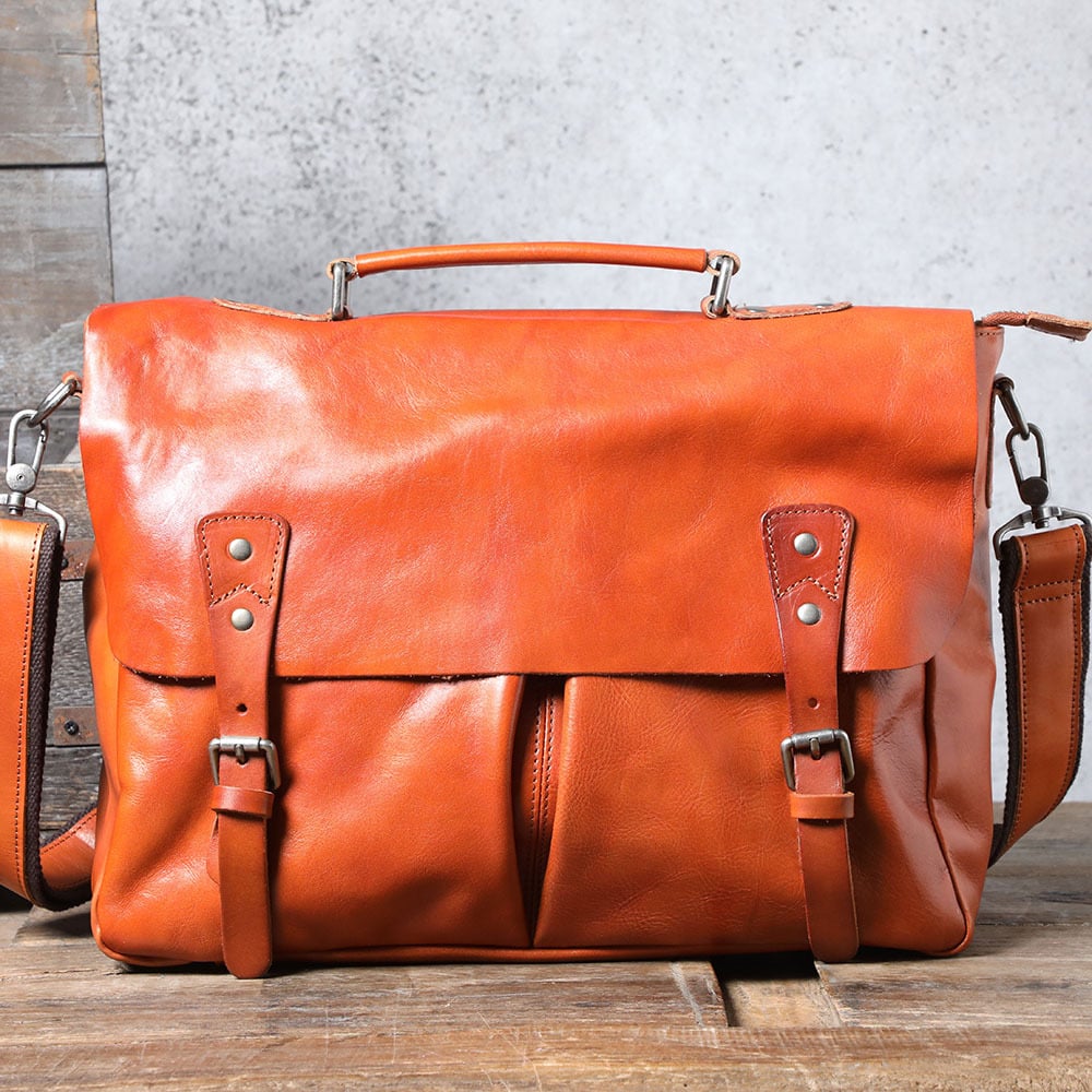 Men's First Layer Cowhide Briefcase - Side View