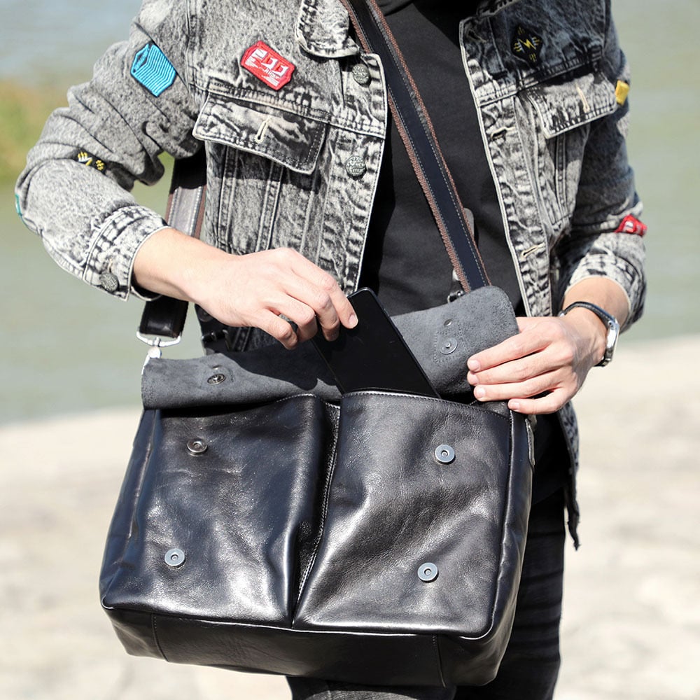 Men's First Layer Cowhide Briefcase - Black