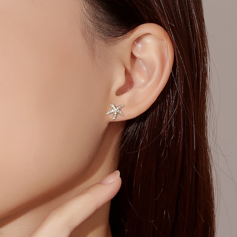 Platinum Starfish Stud Earrings