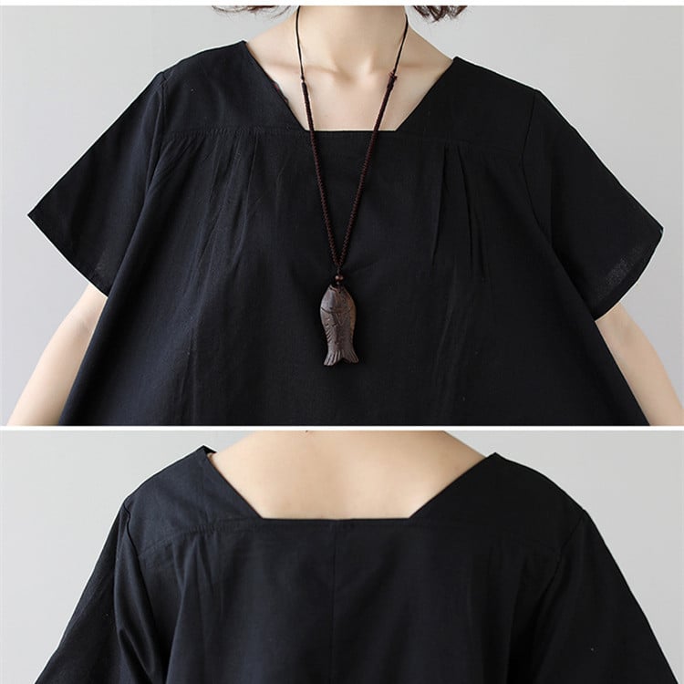Cotton And Linen Short Sleeve Dress - Image 5