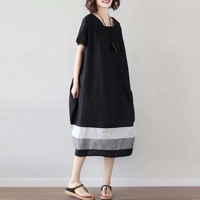 Cotton And Linen Short Sleeve Dress - Image 9