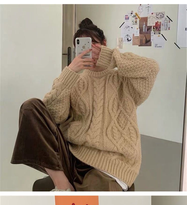 Retro Saint Red Twist Women Loose Knit Sweater 2
