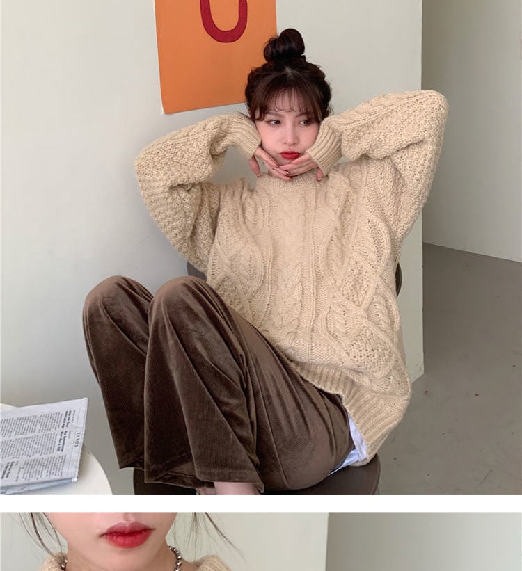 Retro Saint Red Twist Women Loose Knit Sweater 3