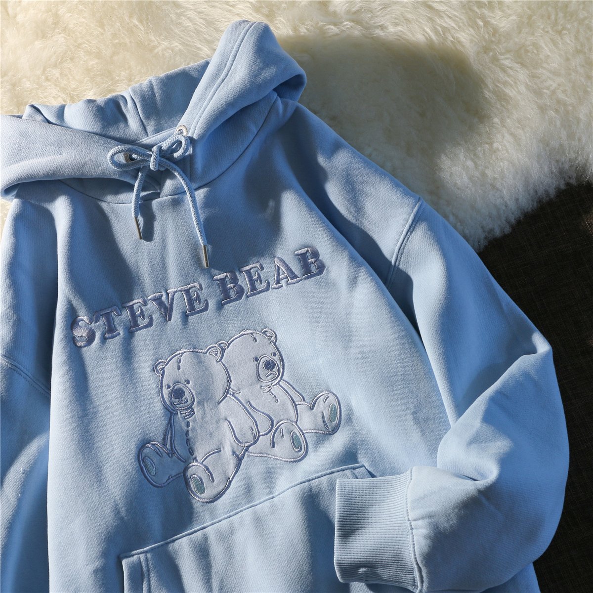 Embroidered Bear Hooded Sweater Image 1