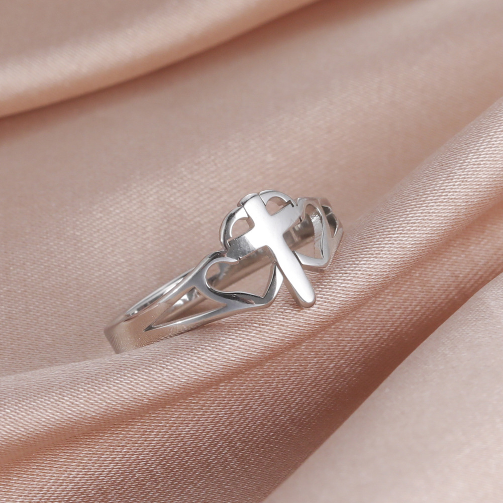 Double Love Cross Ring Heart Shape