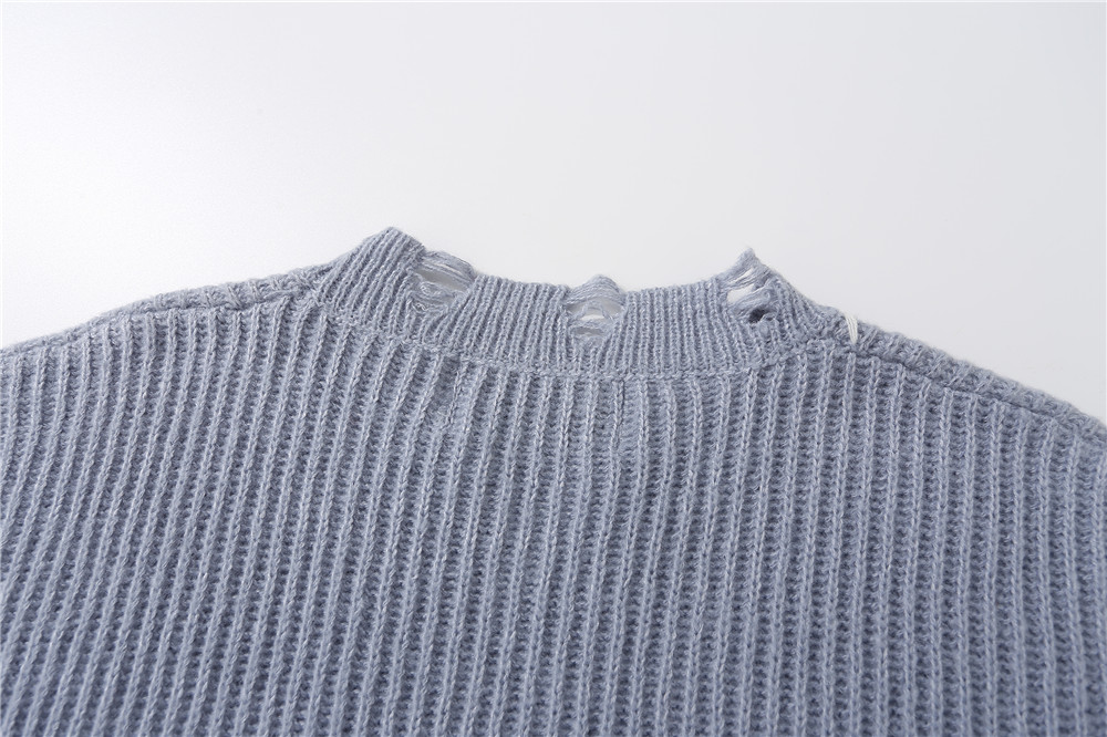 Dark Embroidered Ripped Letter-printing Sweater Image 9
