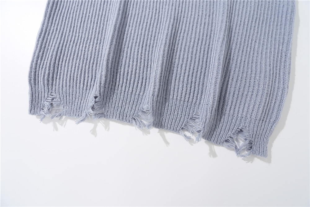 Dark Embroidered Ripped Letter-printing Sweater Image 5