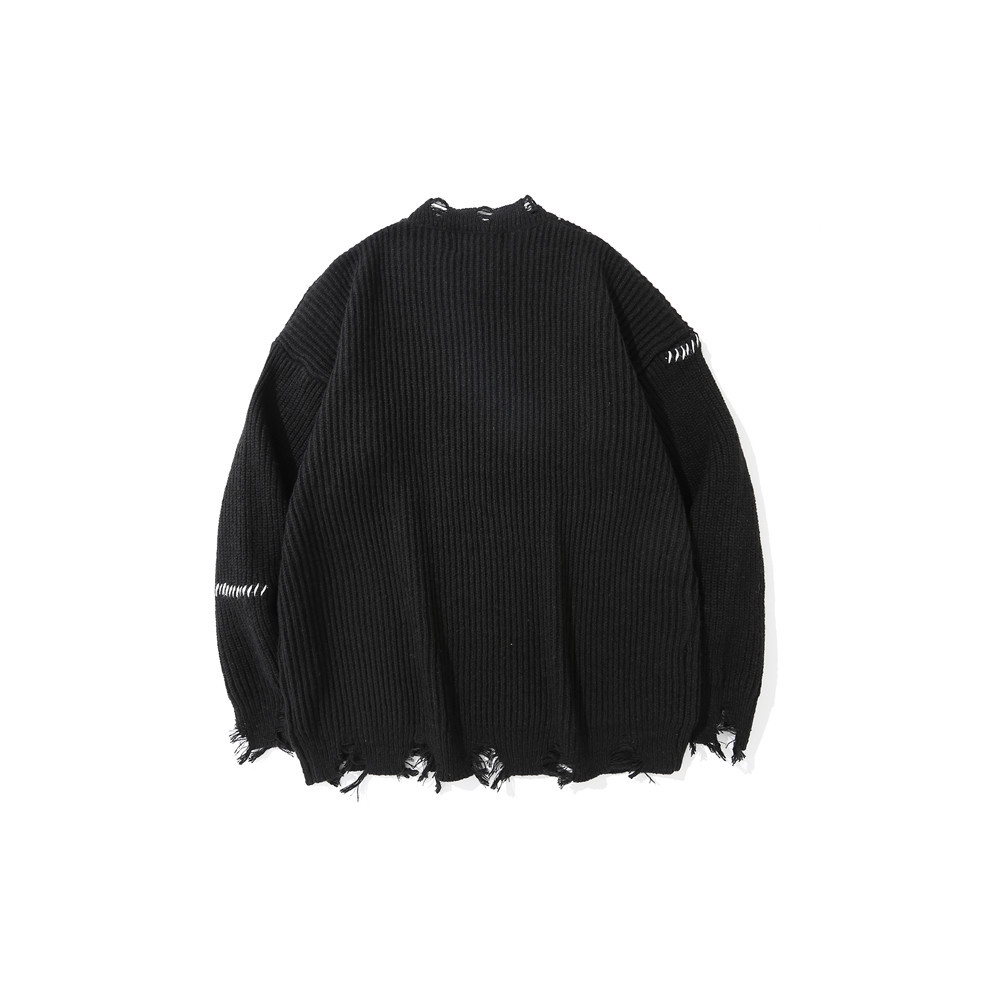 Dark Embroidered Ripped Letter-printing Sweater Image 7