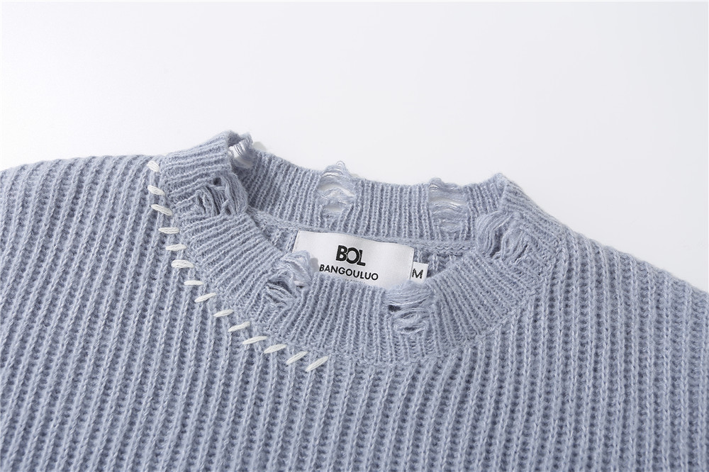 Dark Embroidered Ripped Letter-printing Sweater Image 4