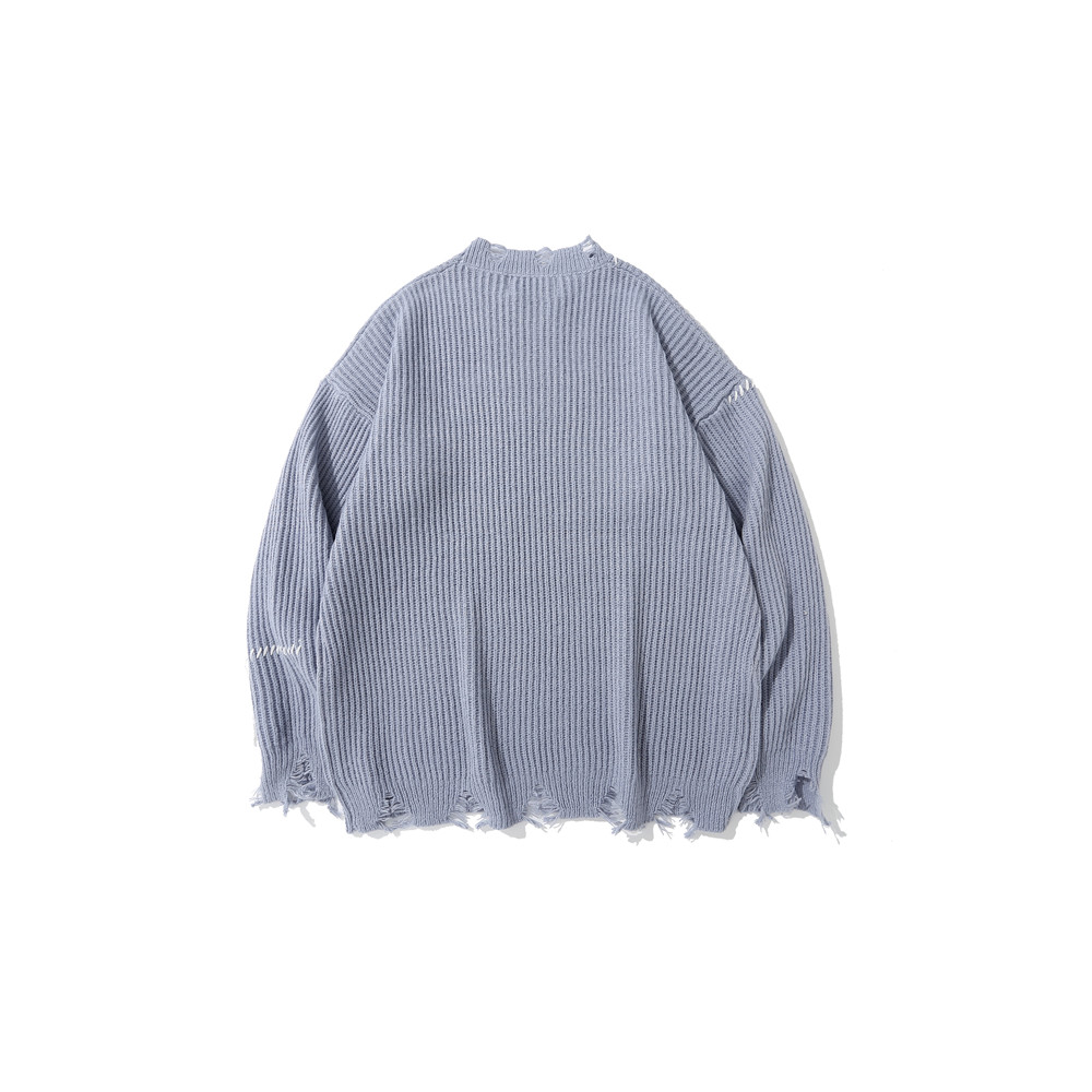 Dark Embroidered Ripped Letter-printing Sweater Image 11