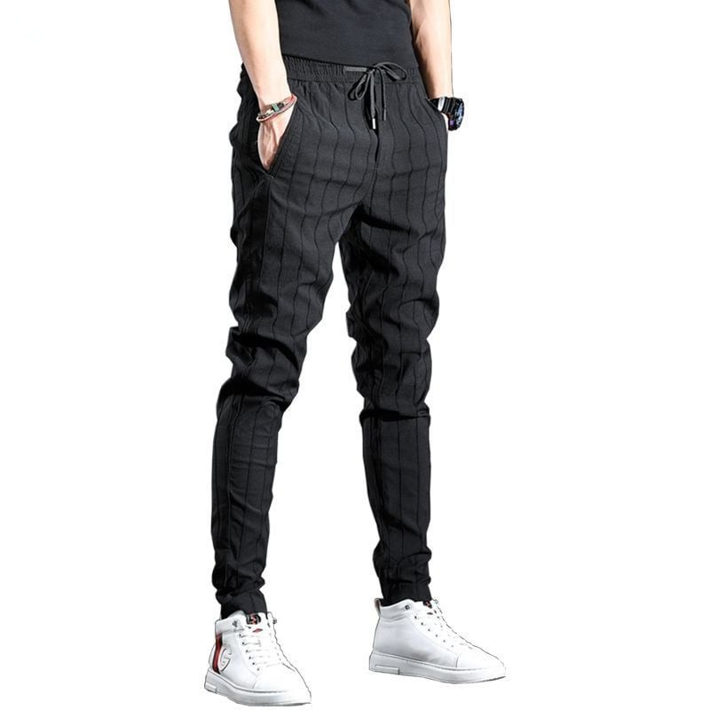 Trendy Striped Trousers in Black