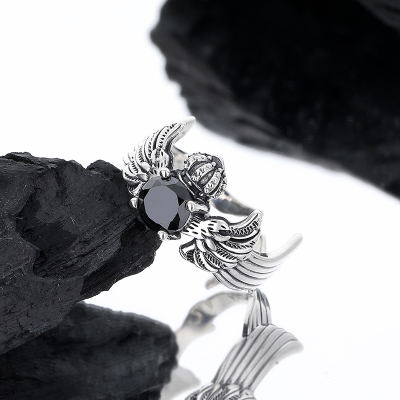 Sterling Silver 925 Vintage Black Zirconium Ring