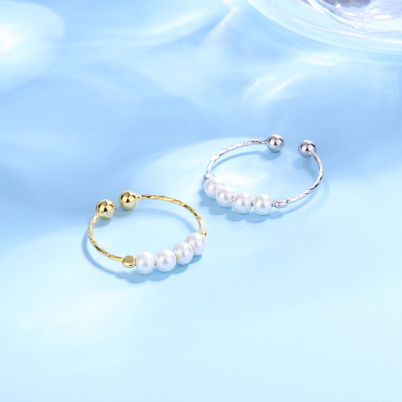 S925 Silver Ring Women's Pearl Cold Style Retro Image 4