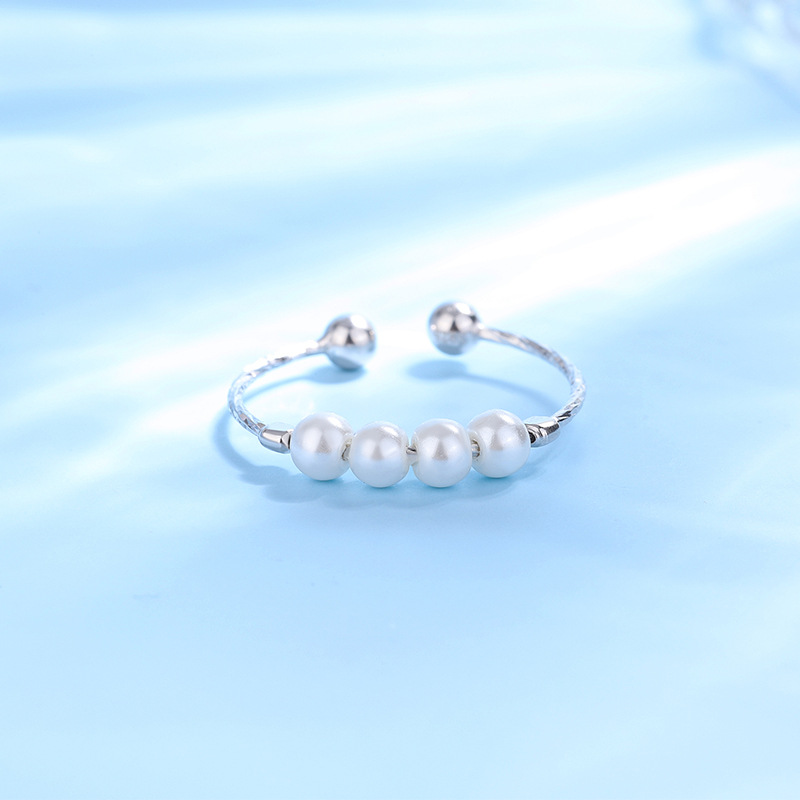 S925 Silver Ring Women's Pearl Cold Style Retro Image 1