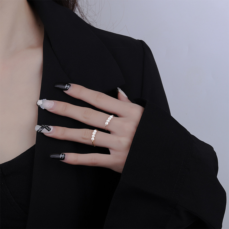 S925 Silver Ring Women's Pearl Cold Style Retro Image 2