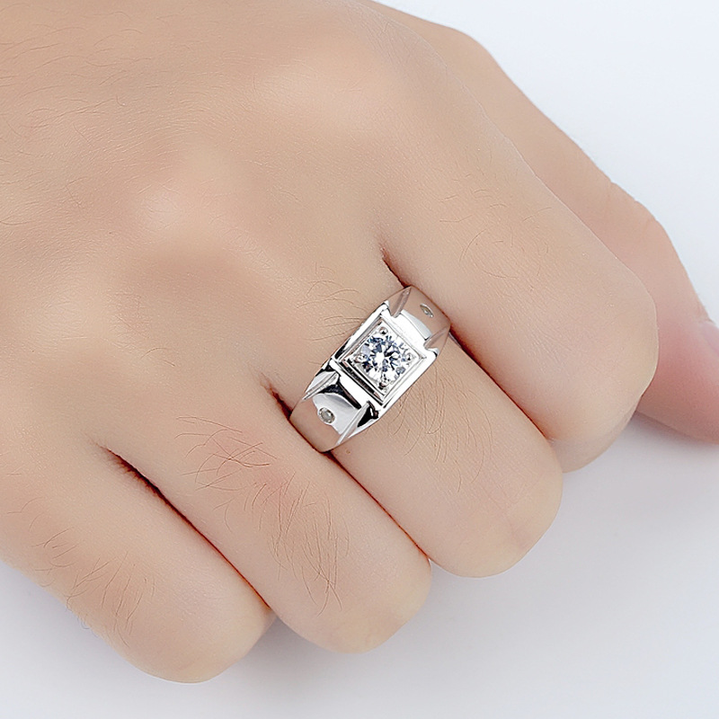 S925 Silver Men's Carat Diamond-studded Ring