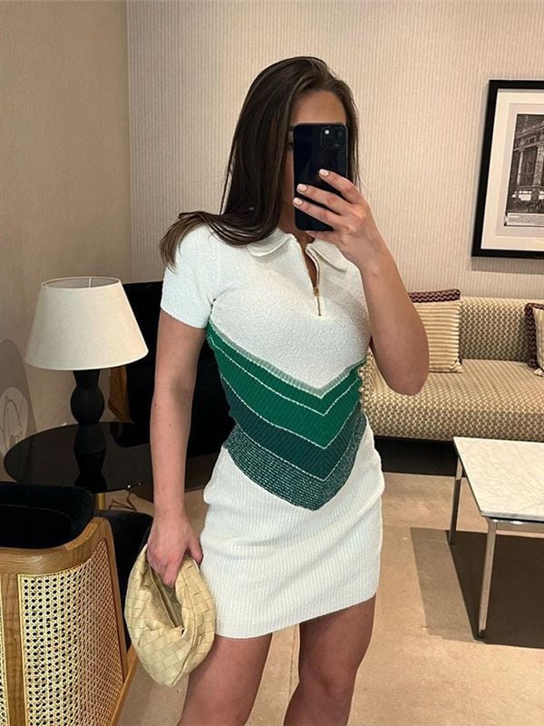 Casual Knitted Contrast Color High Waist Dress Image 3